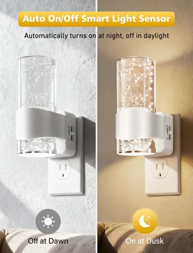 Vista 2 de Luces nocturnas enchufables en la pared, luz nocturna LED regulable con sensor de crepúsculo a amanecer, luz nocturna enchufable con brillo