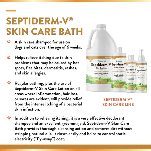 Vista 5 de NaturVet Septiderm-V Gel de baño para el cuidado de la piel para perros y gatos, suplemento de salud de mascotas para dermatitis, alergias