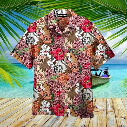 Vista 5 de Camisa hawaiana de Bulldog inglés para hombres y mujeres, patrón de edredón de camisa hawaiana, salida de camisa hawaiana, patrón de edredón