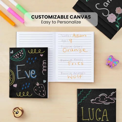 Vista 2 de Cuadernos pequeños a rayas a granel, cubierta de papel kraft negro, paquete de 48 mini diarios de composición de 4.25 x 5.5 pulgadas para niños