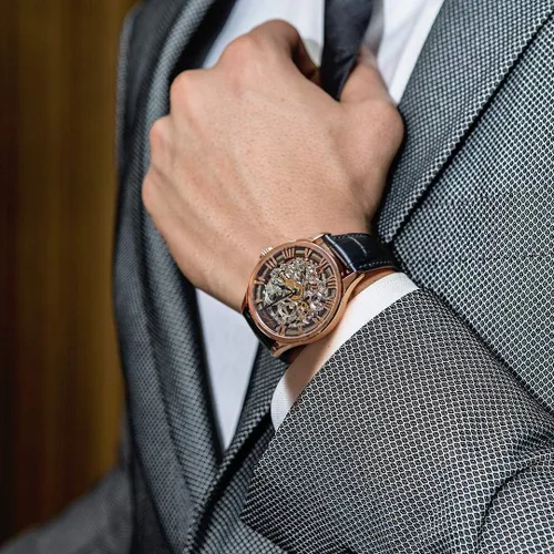 Vista 6 de AGELOCER Reloj de lujo mecánico de esqueleto de acero inoxidable para hombre