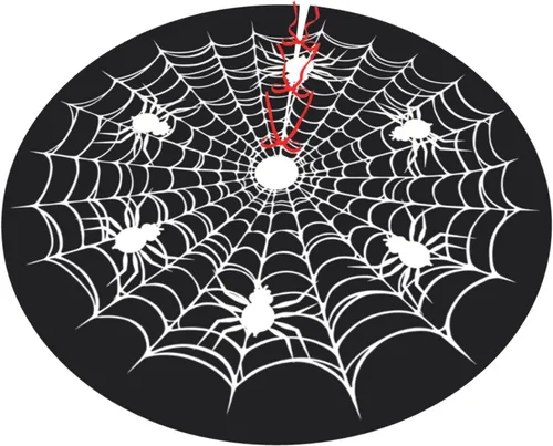 Vista 2 de Telaraña Negra de Halloween Aterradora Divertida 30 36 48 Pulgadas Falda de Árbol de Navidad Alfombra Tapete Divertido Suministros de Decoración