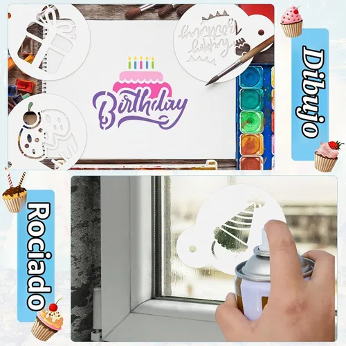 Vista 4 de 20 piezas de plantillas de galletas para cumpleaños, plantillas de galletas para decorar para cumpleaños, moldes reutilizables para pastel de café