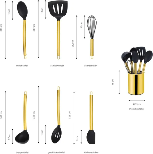 Vista 3 de ECHTWERK Juego de utensilios de cocina dorados de 7 piezas con asas de acero inoxidable y cabezales de silicona