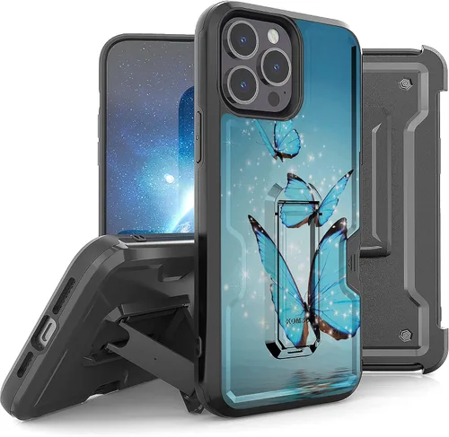 Vista 19 de Compatible con Apple iPhone 13 Pro Max Armor Kombo Kickstand Funda con clip para cinturón, híbrida, resistente, resistente, a prueba de golpes