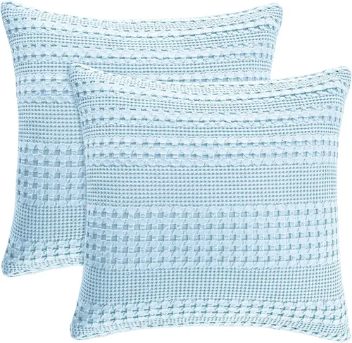Vista 45 de PHF Fundas de almohada 100% algodón con tejido de gofre de 24 x 24 pulgadas, paquete de 2 fundas cuadradas para decoración elegante del hogar, sin