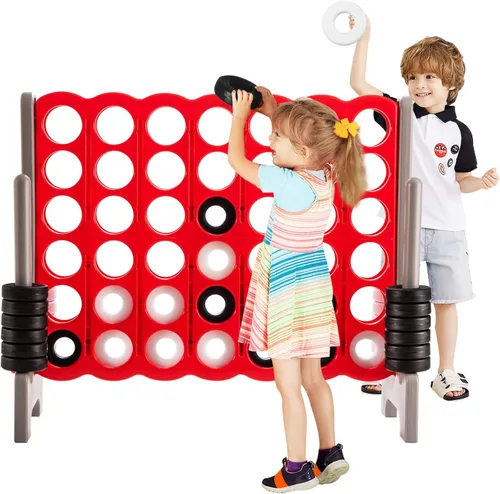 Vista 2 de ARLIME Juego gigante gigante de 4 en punta, juegos de patio trasero para niños y adultos, 4 en una fila con palanca de liberación rápida, 42 anillos
