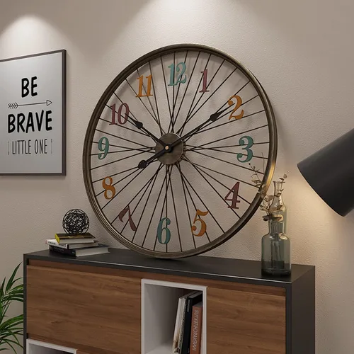 Vista 2 de Wall Clock60CM Large Vintage Metal Wall Clock, Retro Style Wall Clock,Household Bedroom Iron Art Clock Wall - Bicycle Wheel