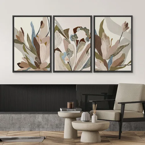 Vista 554 de SIGNWIN Lienzo enmarcado para pared, juego de arte neutro de bosque brumoso, ilustraciones en tono tierra, arte moderno, decorativo, bohemio