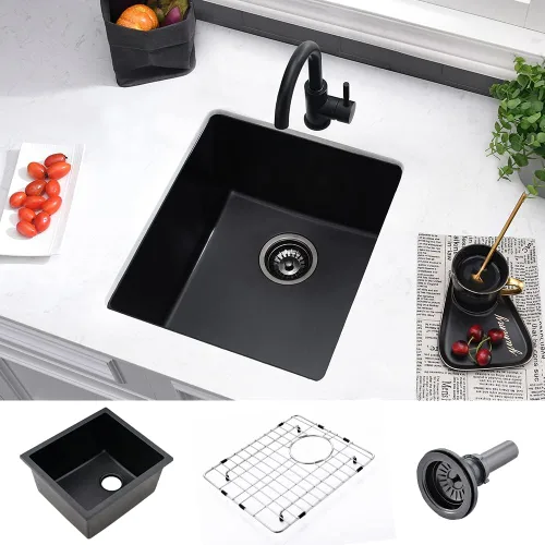 Vista 9 de Fregadero de barra negro Undermount-VASOYO - Fregadero de cocina pequeño de 10 x 18 pulgadas, fregaderos de cocina para exteriores, para caravana
