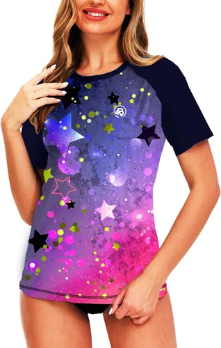 Vista 107 de AOBUTE Camisetas de natación de manga corta para mujer con protección solar degradada