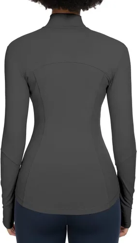 Vista 3 de QUEENIEKE Chaquetas de correr para mujer con cremallera, chaquetas atléticas ajustadas para entrenamiento, gimnasio, yoga, pista, con bolsillos