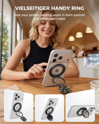 Vista 3 de SUPERONE Soporte de anillo magnético de doble cara, ideal para regalo, soporte de teléfono de gimnasio con bonito patrón para iPhone BK-FLOWER