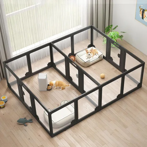 Vista 11 de Albott - Corralito acrílico transparente para perros para interiores, negro