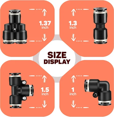 Vista 2 de Utah Pneumatic 1/2 Conexiones de empuje para conectar, codo de aire, línea de aire, unión de línea de aire, accesorios de conexión rápida, codo