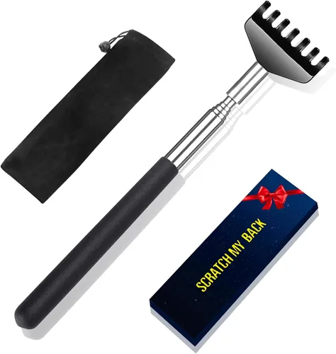 Vista 7 de Rascador de espalda de garra de oso con bolsa de regalo, herramienta de masaje telescópica portátil de acero inoxidable de metal - Regalo / relleno