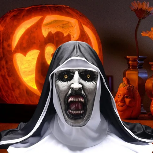 Vista 5 de Máscara de Halloween de terror de látex de cabeza completa para carnaval, disfraces de Halloween Negro mate
