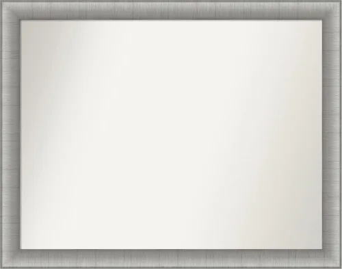 Vista 177 de Amanti Art Espejo de baño plateado para sobre el fregadero, 28 x 37 pulgadas, elegante espejo rectangular de peltre cepillado, marco de madera