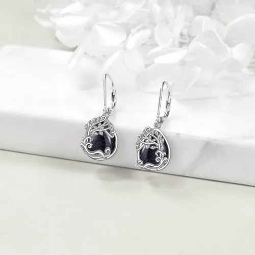 Vista 191 de Aretes colgantes con forma de lágrima de filigrana de piedra lunar de plata de ley 925 con cierre de palanca para mujer, regalos de joyería