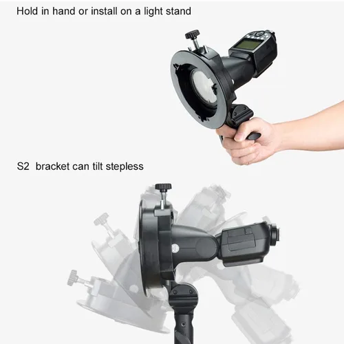 Vista 4 de Godox Soporte S2 tipo S Speedlite Soporte Bowens Mount para Godox V100 AD200Pro II V1 AD200Pro AD400Pro AD200 y otros flashes, control