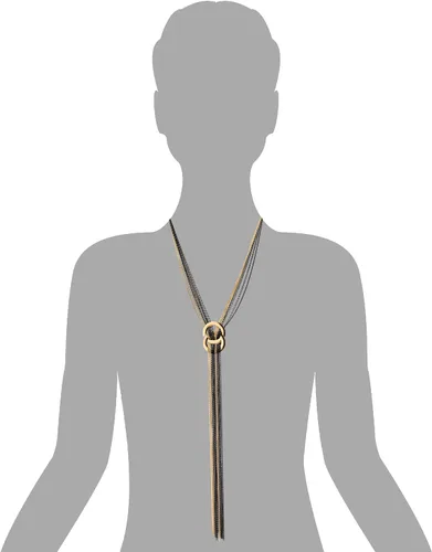 Vista 5 de COOLSTEELANDBEYOND Collar de cadenas multihebra de oro negro con dije de dos círculos entrelazados con borla larga, Metal, no aplica