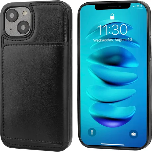 Vista 3 de KIHUWEY Funda compatible con iPhone 14, tarjetero de cuero de primera calidad, cierre magnético oculto, duradero, a prueba de golpes, para iPhone 14