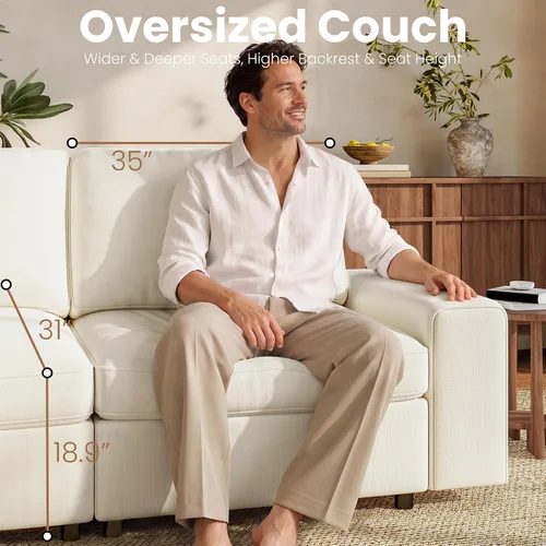 Vista 5 de Sofá modular en forma de L de gran tamaño con almacenamiento y asiento Beige