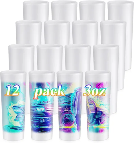 Vista 8 de Hsei 1 vaso de chupito esmerilado por sublimación de 3 oz con base