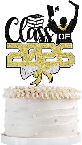 Vista 12 de Gold Class of 2025 - Decoración para tartas de graduación con purpurina para la clase de 2025, suministros de fiesta de graduación – Graduados