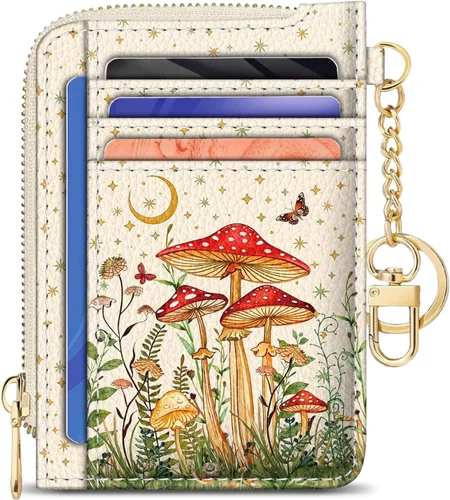 Vista 22 de GIANCOMICS Cartera delgada con tarjetero para mujer, funda pequeña con bloqueo Rfid, llavero de bolsillo delgado con cremallera curvada, tarjetero