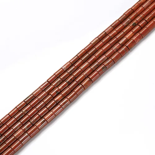 Vista 2 de JM Design Granos de tubo cilíndrico liso de jaspe rojo natural tamaño 0.236x0.315 in 15.5" filamento para la fabricación de joyas