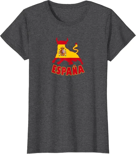 Vista 107 de Spain Espana with Bull and National Flag/Present T-Shirt Asphalt Grey