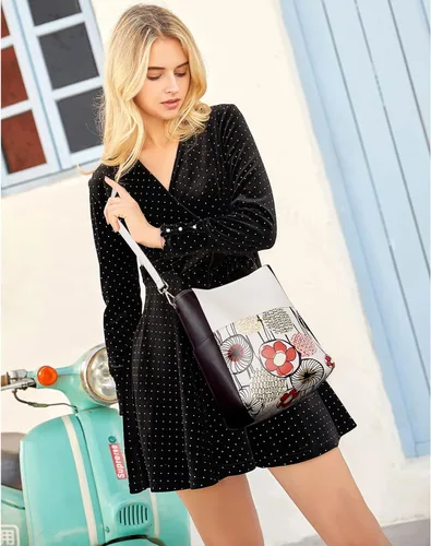 Vista 42 de BROMEN Bolsa Hobo para mujer, diseñada con cuero vegano, de hombro, bandolera