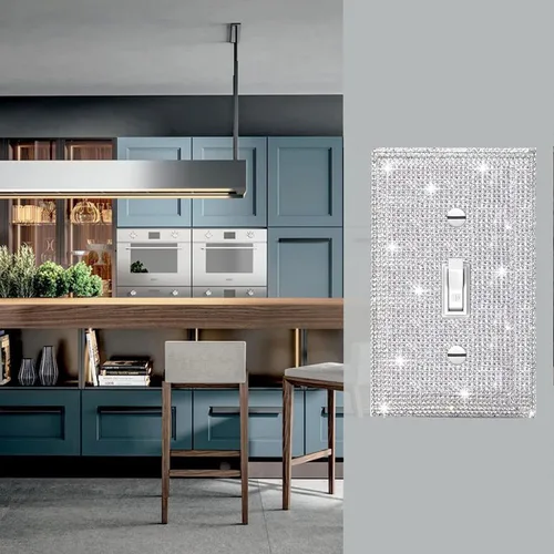 Vista 3 de 1 PC Placa de Pared de Diamantes de Imitación Plateados Brillantes Cubierta de Interruptor de Luz Cubiertas de Interruptor Placas de Pared Diamantes