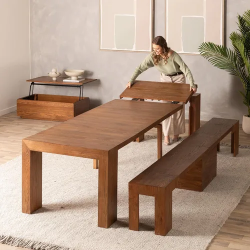 Vista 42 de Transformer Table - Mesa de comedor extensible de madera maciza, asientos 2-12, mesa de comedor expandible, muebles que ahorran espacio, muebles