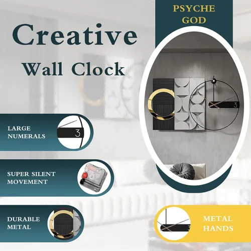 Vista 3 de Reloj de pared decorativo grande, silencioso, sin tictac, moderno, de metal, decoración para sala de estar, oficina, dormitorio, cocina