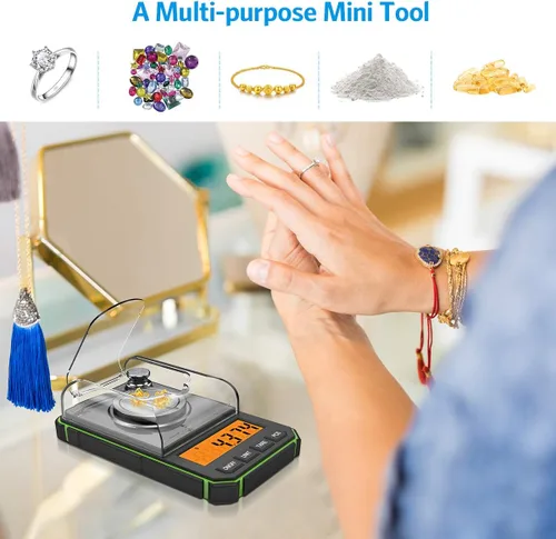 Vista 7 de Báscula digital de miligramo, mini báscula portátil de 1.76 oz, graduación precisa de 0.00 oz, báscula de bolsillo profesional con pinzas