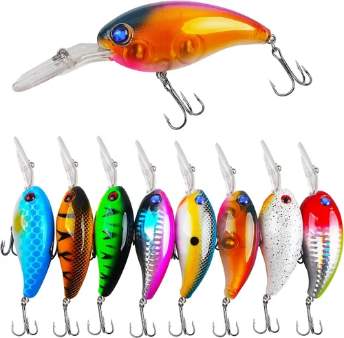 Vista 9 de 8PCS Fishing Lures Popper Lures Shadllow Deep Diving Swimbait Crankbait Fish Wobble Hard Fishing Baits for Bass Trout Freshwater and Saltwater Fish