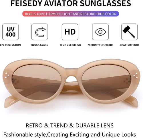 Vista 5 de FEISEDY Y2k - Gafas de sol ovaladas para mujer, gruesas, atrevidas, estilo retro, con efecto de ojo de gato redondo, B2313