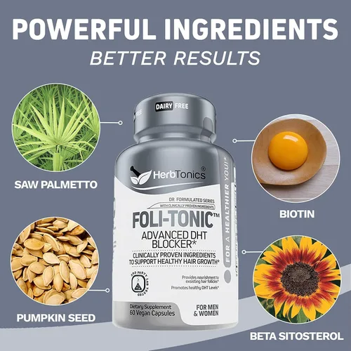 Vista 6 de Vitaminas para el crecimiento del cabello para mujeres y hombres Bloqueador DHT con palma enana americana y 10000 mcg de biotina, suplemento
