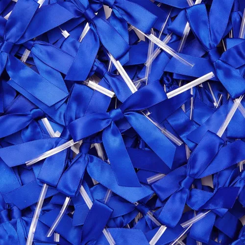 Vista 5 de Bright Creations Lazos de regalo con lazos giratorios, 100 unidades, lazos de satén de 3 pulgadas y lazos de poliéster de 5.7 pulgadas, color azul