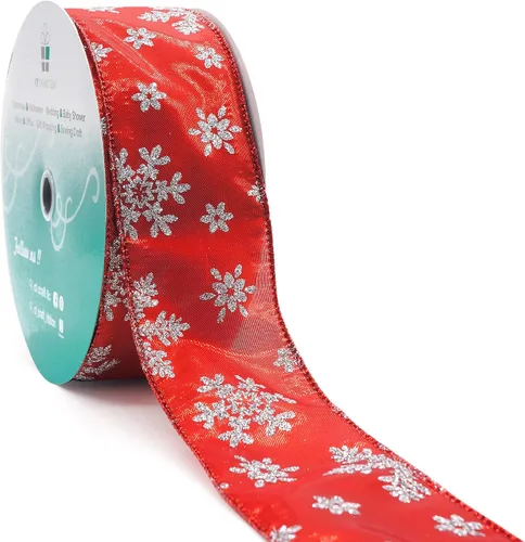 Vista 12 de Cinta con alambre de organza con copos de nieve dorados de champán para decoración navideña del hogar, lazo para la parte superior del árbol