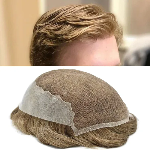 Vista 50 de Mens Toupee Swiss Lace Mens Hair Piece Sistema de reemplazo de cabello para hombres Toupee para hombres Cabello humano nudo blanqueado protesis