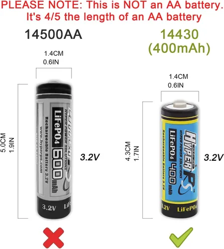 Vista 2 de Paquete de 16 baterías recargables LiFePo4 14430 de 3.2 V (0.551 x 1.693 in) 400 mAh para luz de panel solar, cepillo de dientes, afeitadora