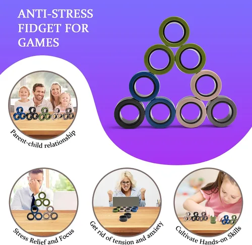 Vista 5 de Cevioce Juego de 15 anillos magnéticos giratorios, paquete de spinners magnéticos para ansiedad TDAH para adultos y adolescentes, juguete de alivio