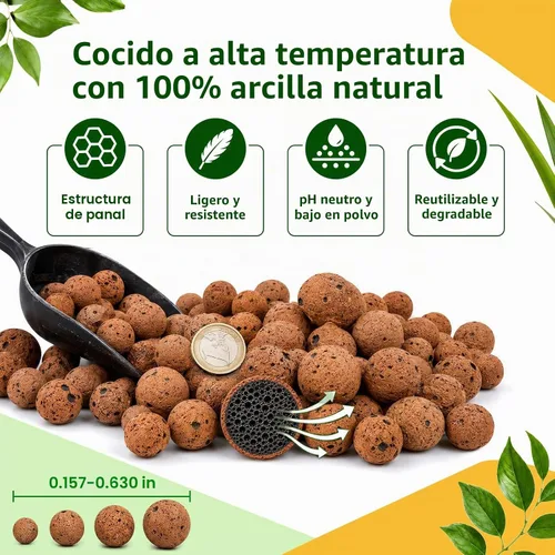 Vista 2 de Riare Guijarros de arcilla de leca orgánica de 2 libras para plantas, bolas