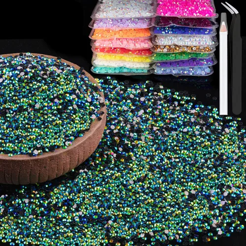 Vista 41 de 15000 diamantes de imitación de resina de 0.079 pulgadas a granel, diamantes de imitación de gelatina redondos negros con parte trasera plana, gemas