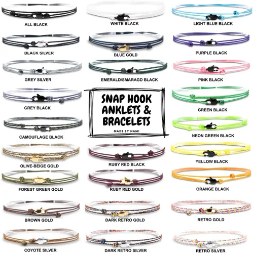 Vista 4 de Made by Nami Surfer Anklet with Snap Hook Clasp Waterproof & Adjustable Thin String Ankle Bracelets for Women and Men Handmade Jewelry for Beach and