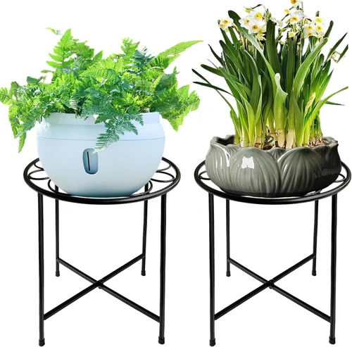 Vista 8 de Soporte para plantas, 15 pulgadas de alto para interiores y exteriores, juego de 1, diseño retro, redondo, soporte de metal recubierto a prueba
