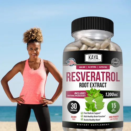 Vista 9 de Kaya Naturals - Cápsulas de resveratrol - Suplemento antienvejecimiento - Antioxidantes con apoyo cerebral - Beneficios máximos - 30 cápsulas